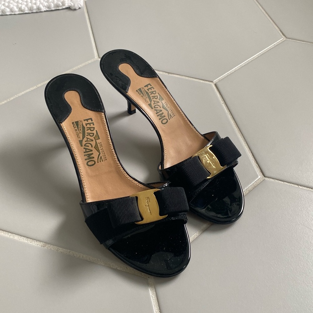 Ferragamo black kitten heel